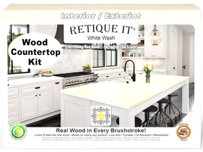 Retique It® white wash countertop kit for full kitchen, showing stained wooden surface with a smooth, whitewashed finish.