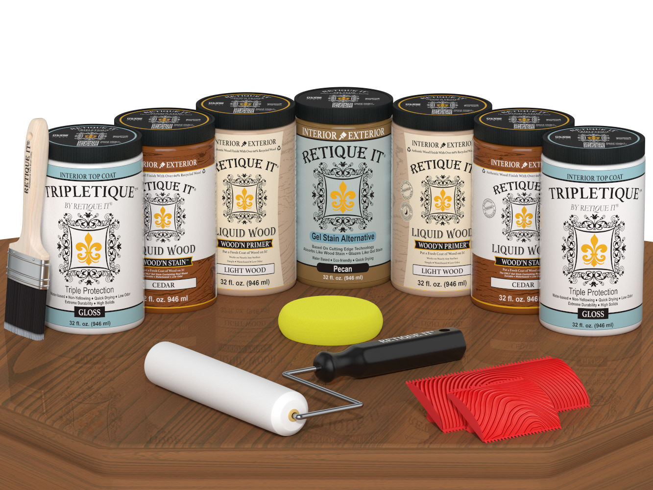 Retique It® Wood'n Cabinet Kit with cedar grain finish, 24 doors, stained in gloss for a natural wood appearance.