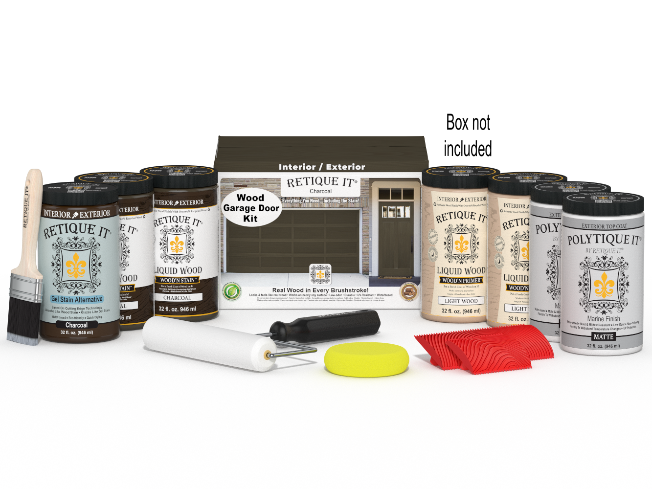 Wood'n Door Kit (Front & Garage Door) - Charcoal — Matte kit contents with door box