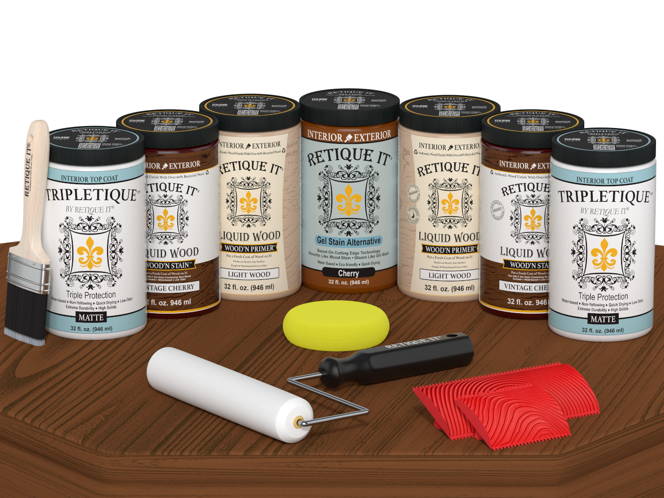 Retique It® Wood'n Cabinet Kit with vintage cherry stain, 24 grained cabinet doors, matte finish on a table.