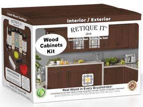 Retique It® Wood'n Cabinet Kit Java stain showing 24 grained cabinet doors with a warm wood finish and detailed grain texture.