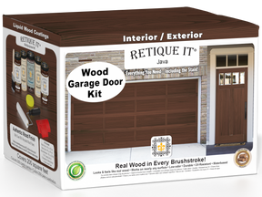 Retique It Java Wood Garage Door Kit box featuring garage door and entry door wood finish transformation.