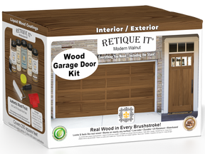 Retique It Wood'n Door Kit in Modern Walnut stain for front and garage doors, showcasing a stylish, natural wood finish.