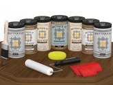 Retique It Wood'n Door Kit in Modern Walnut stain, featuring matte finish for front and garage doors, displayed on a table.