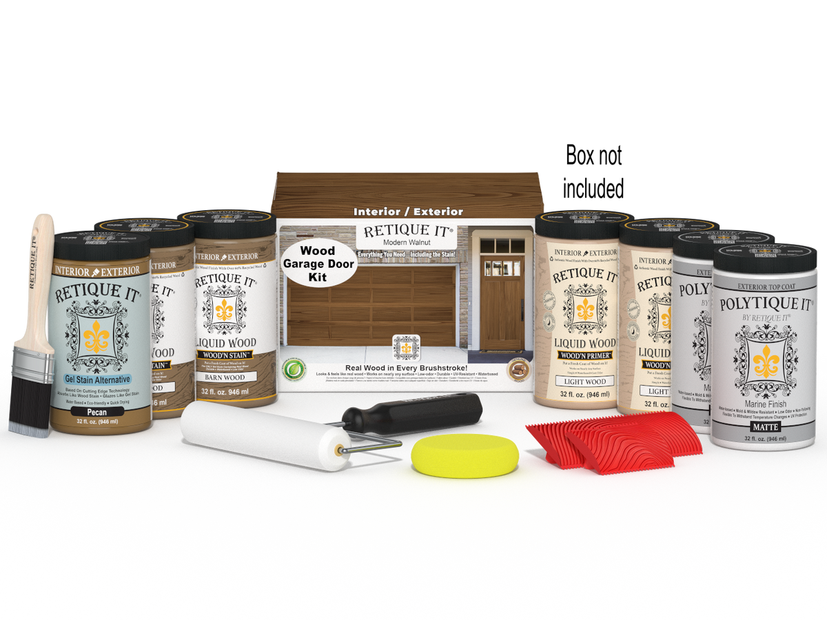 Wood'n Door Kit (Front & Garage Door) - Modern Walnut — Matte kit contents with door box