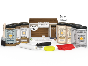 Retique It Wood'n Door Kit in Modern Walnut stain for front and garage doors, featuring natural wood finish and stain application.