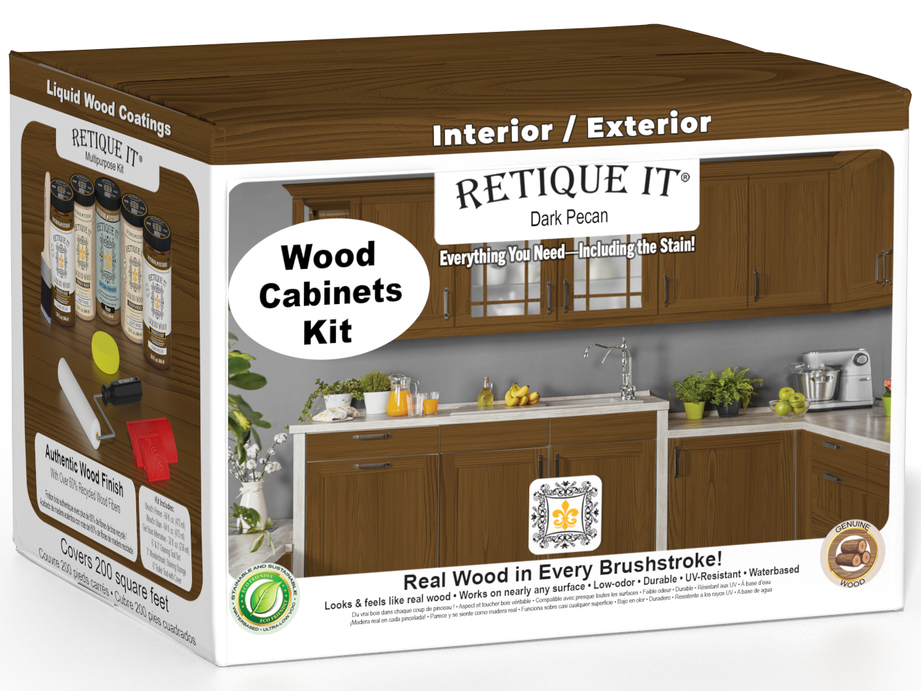Retique It® Wood'n Cabinet Kit in Dark Pecan stain with 24 door grained design, showcasing a realistic wood grain finish.