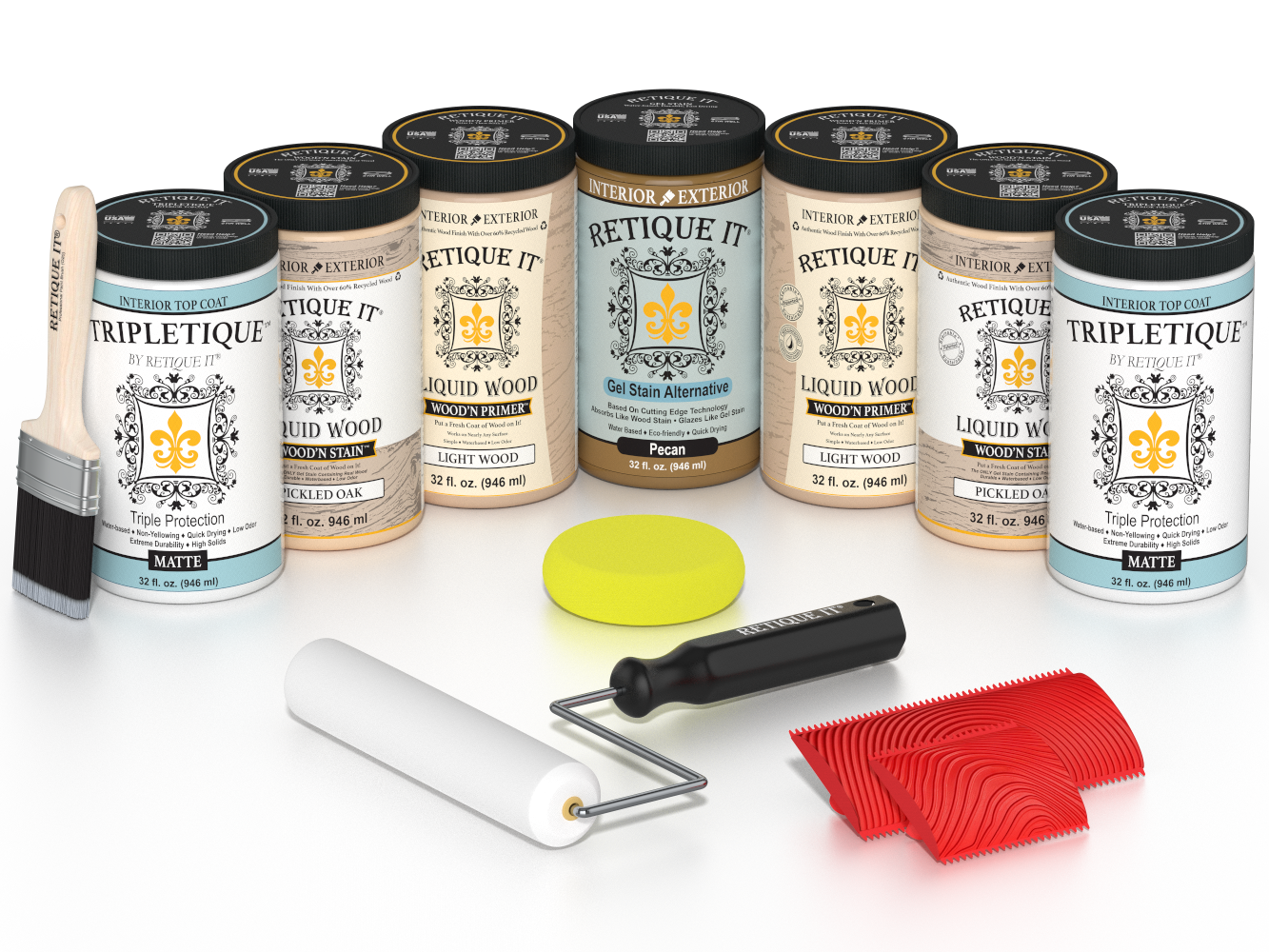 Retique It Wood'n Cabinet Kit with 24 pickled oak grained cabinet doors, matte finish, stain for wood furniture.