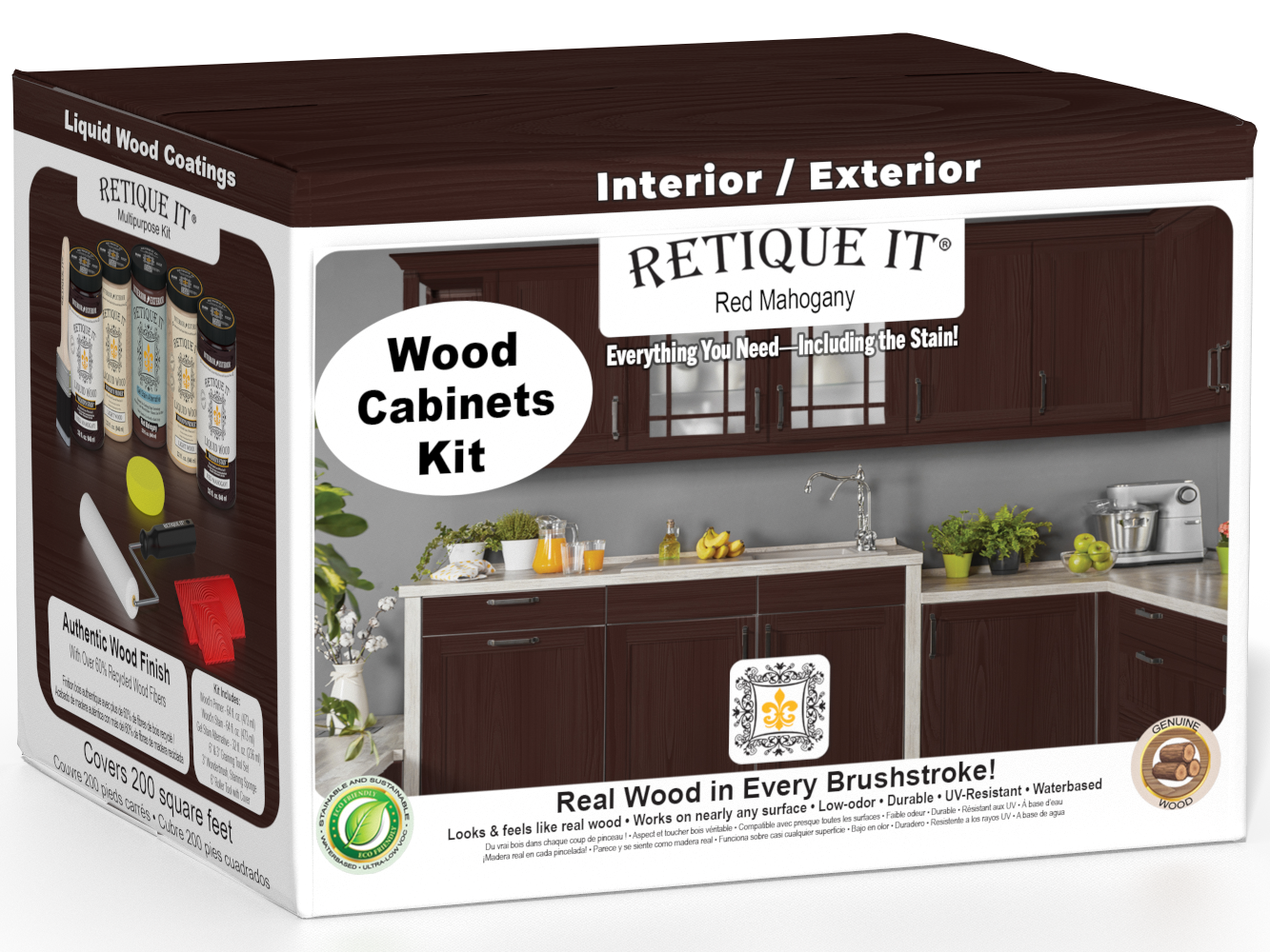 Retique It® Wood'n Cabinet Kit with 24 grained red mahogany stain doors for furniture or cabinetry projects.