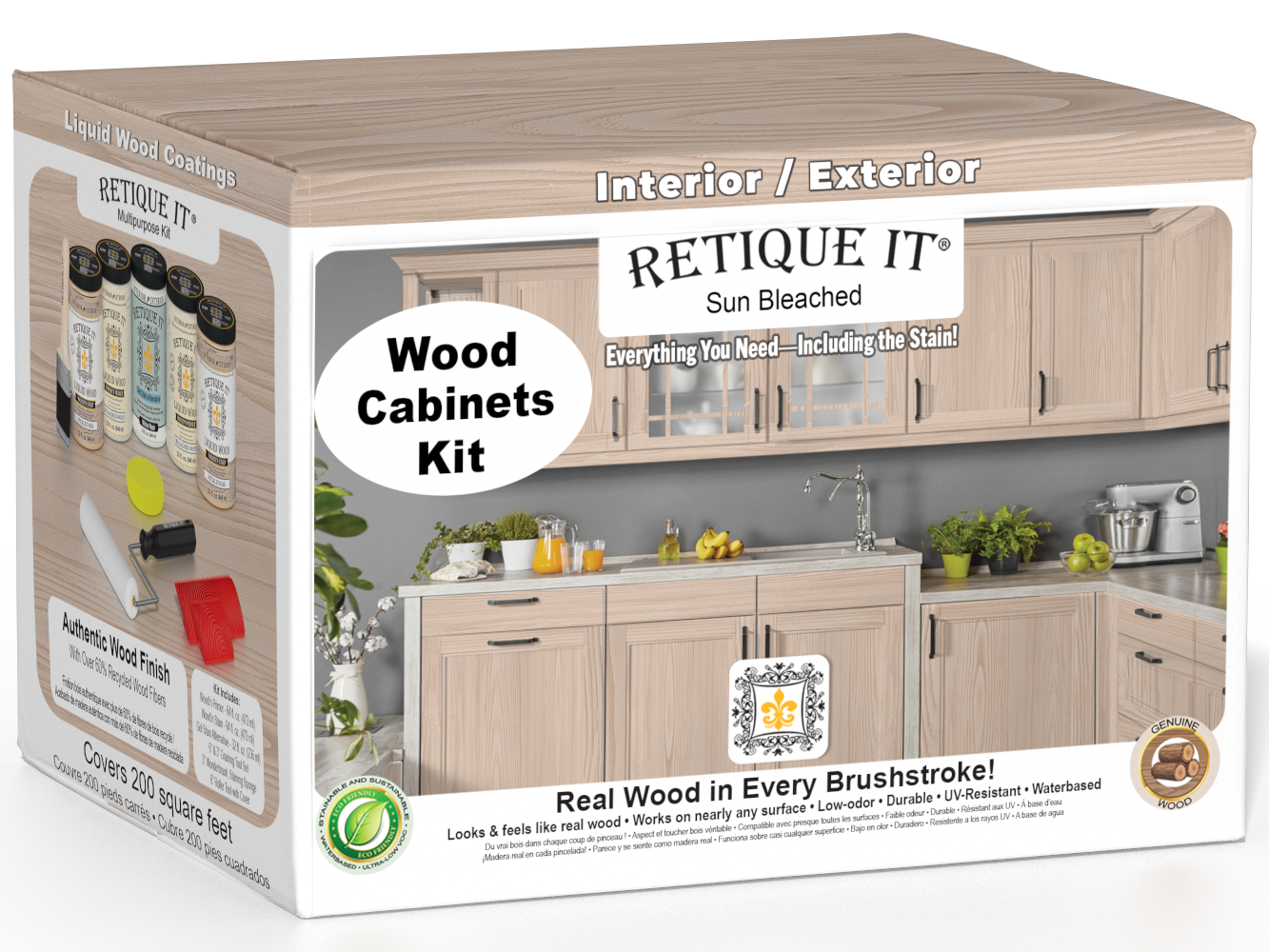Retique It® Wood'n Cabinet Kit with 24 grained sun-bleached doors, showcasing natural wood finish and textured grain details.