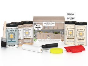 Retique It Wood'n Cabinet Kit with 24 sun-bleached, grained wood finish doors, ideal for cabinet renovation projects.