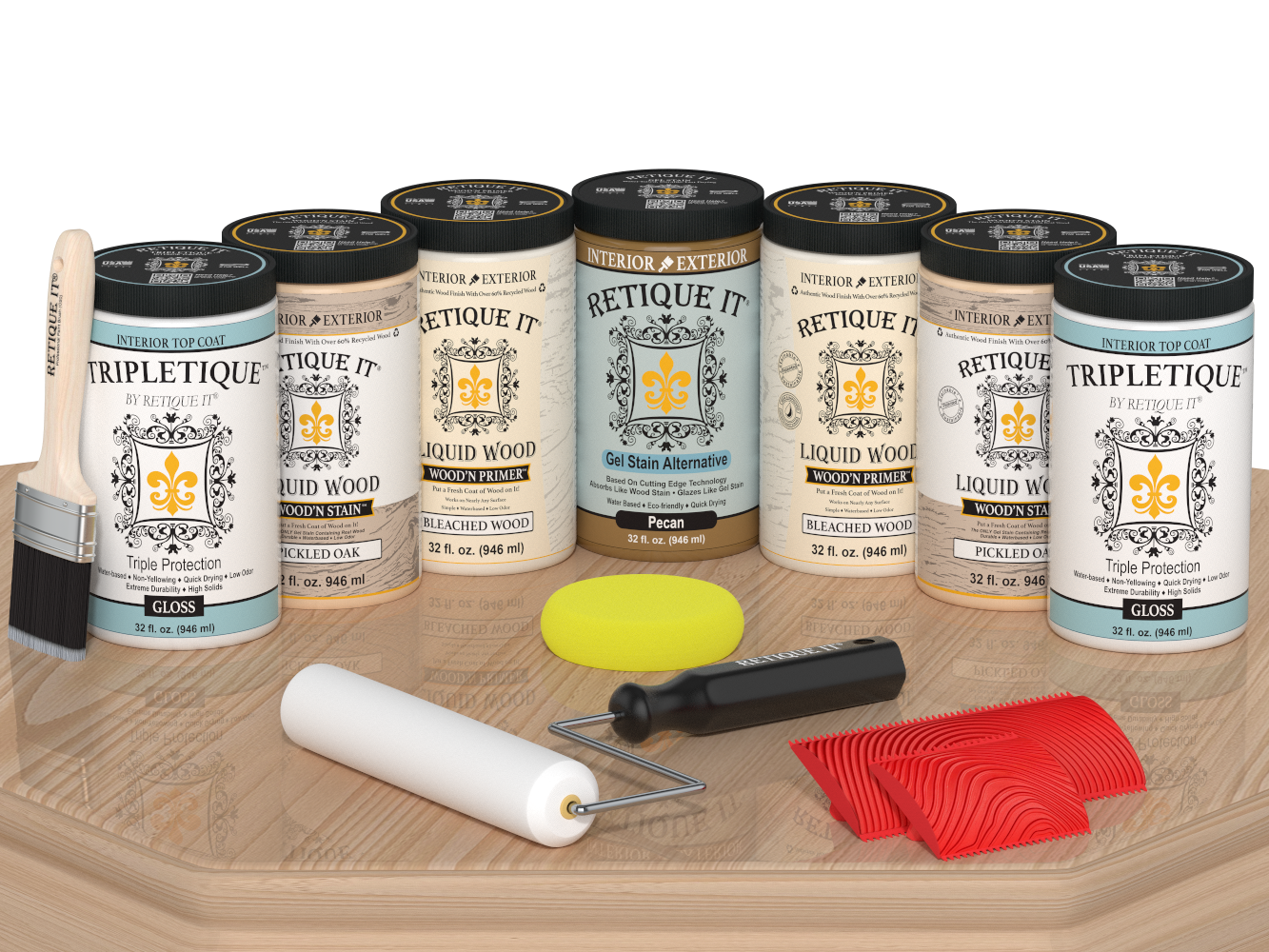 White oak Wood'n Cabinet Kit with gloss stain, featuring 24 grained cabinet doors by Retique It® on a table.
