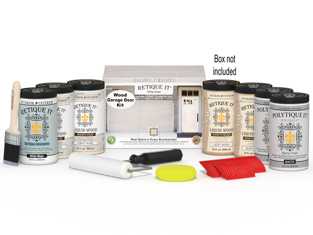 Retique It Wood'n Door Kit for front and garage doors, white wash stain, includes application tools and instructions.