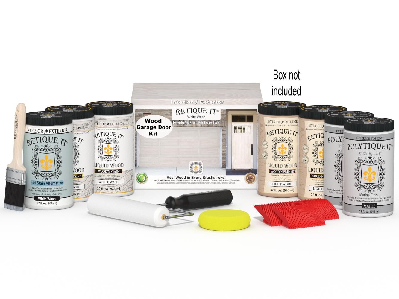 Wood'n Door Kit (Front & Garage Door) - White Wash — Matte kit contents with door box