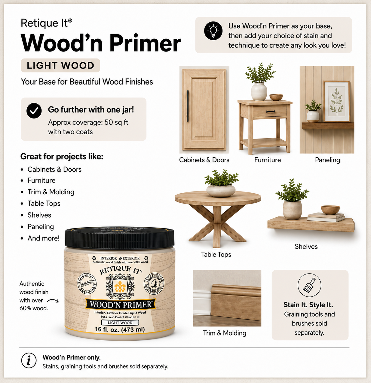 Liquid Wood Wood'n Primer - Light Wood - 16 Fl oz