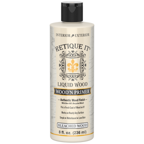 Retique It Liquid Wood Wood'n Primer in Bleached Wood, 8 Fl oz, showing the primer application on wood surface.