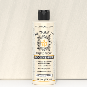 Swatch of Liquid Wood Wood'n Primer in Bleached Wood by Retique It®, showing a smooth, light-colored primer for wood surfaces.