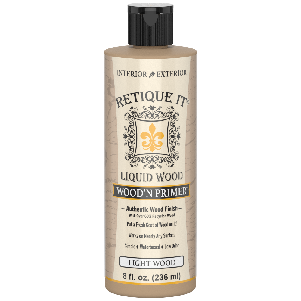 Retique It® Wood'n Primer in Light Wood, a primer for wood surfaces, shown in a close-up image highlighting its texture and application.