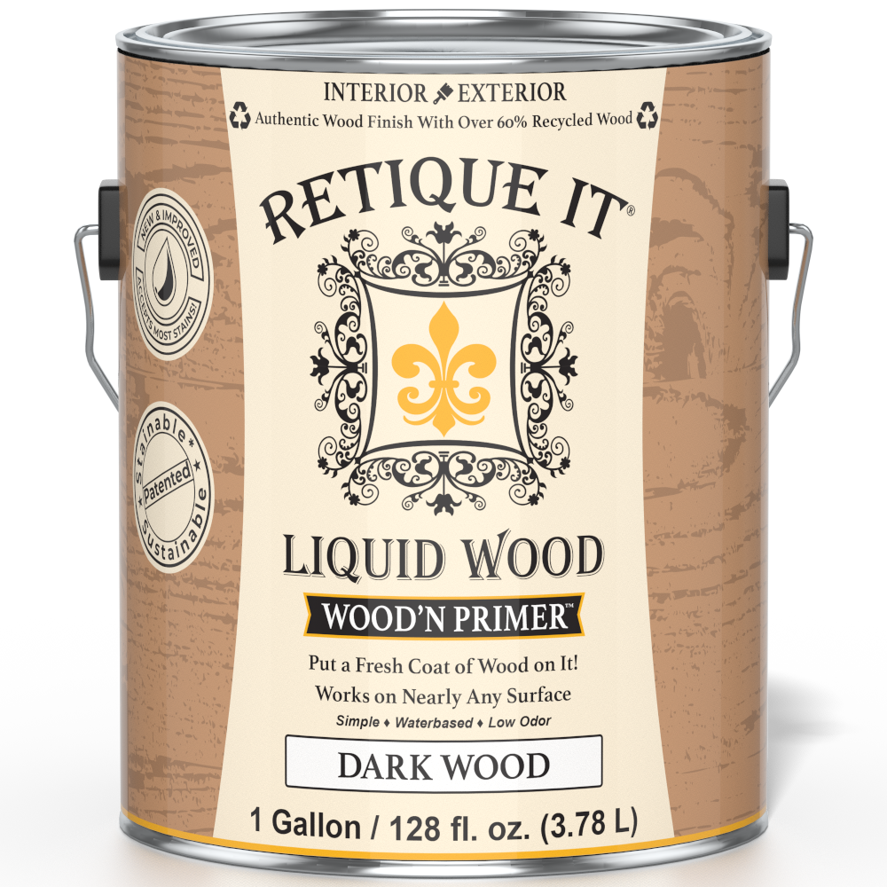 Dark wood primer bottle from Retique It® Wood'n Primer series, suitable for preparing dark wood surfaces for painting or staining.
