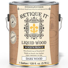 Dark wood primer bottle from Retique It® Wood'n Primer series, suitable for preparing dark wood surfaces for painting or staining.