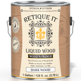 Retique It® Liquid Wood Wood'n Primer in Dark Wood, 128 fl oz, showing the dark-colored primer in a container.