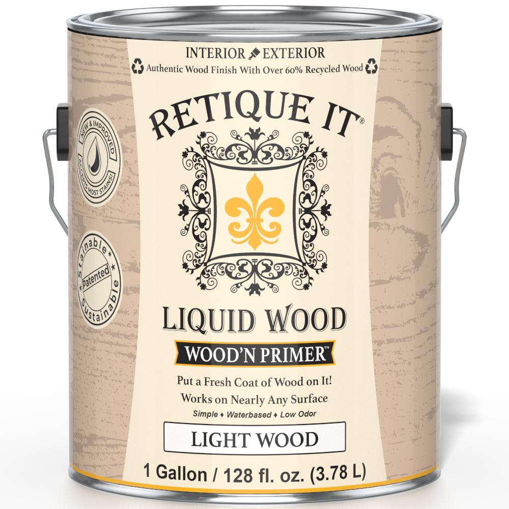 Retique It® Wood'n Primer in light wood color showing primer applied to a wooden surface for wood finishing.