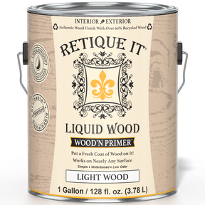 Retique It® Wood'n Primer in light wood color showing primer applied to a wooden surface for wood finishing.