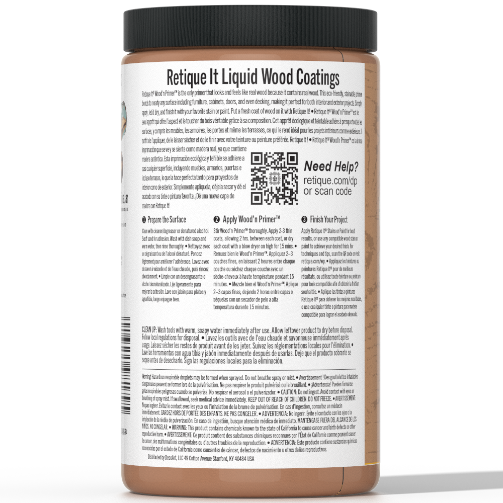 Retique It® Liquid Wood Wood'n Primer in Dark Wood, 32 Fl oz, showing the dark wood-colored primer in a container.