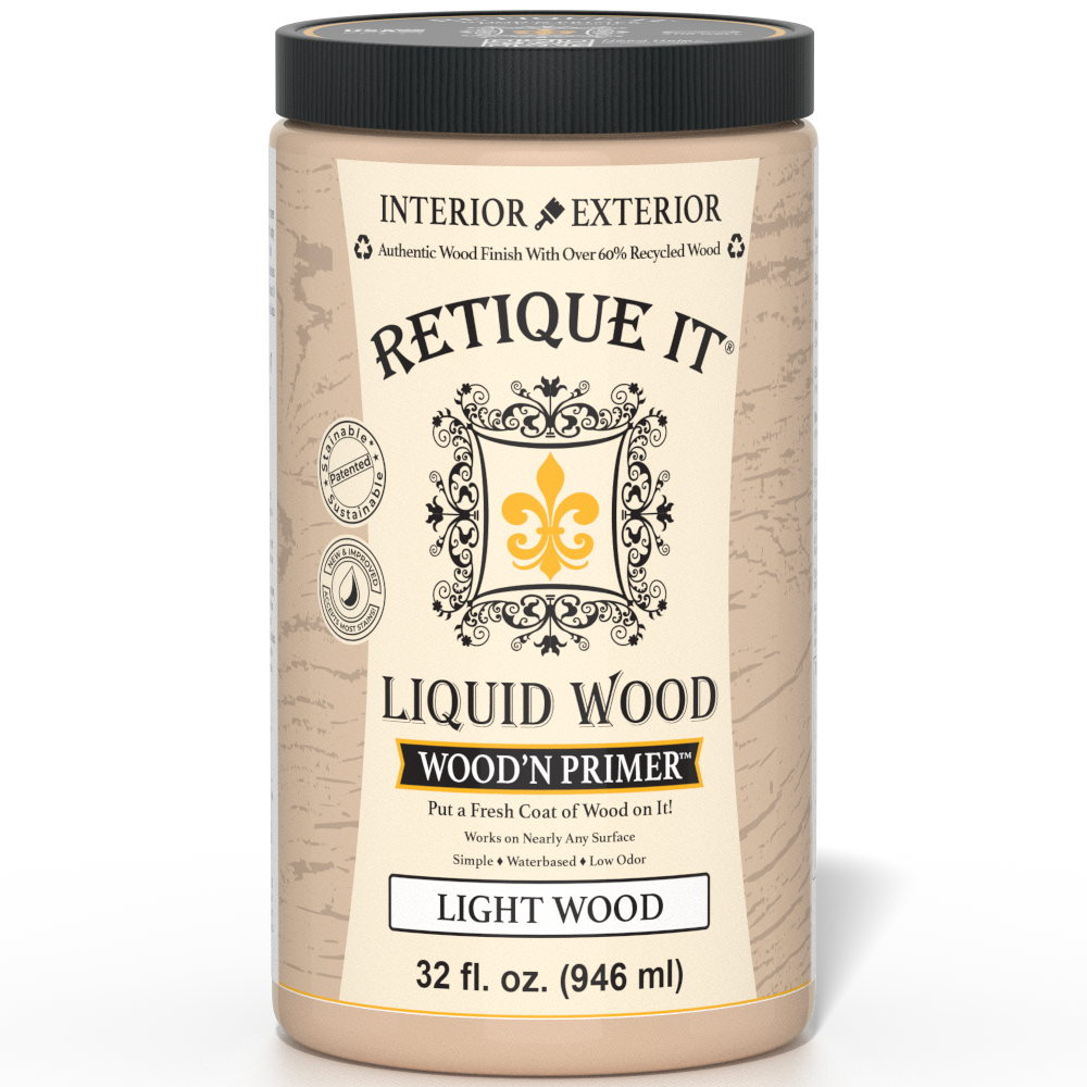 Retique It® Wood'n Primer Light Wood primer bottle for preparing light wood surfaces before staining or painting.