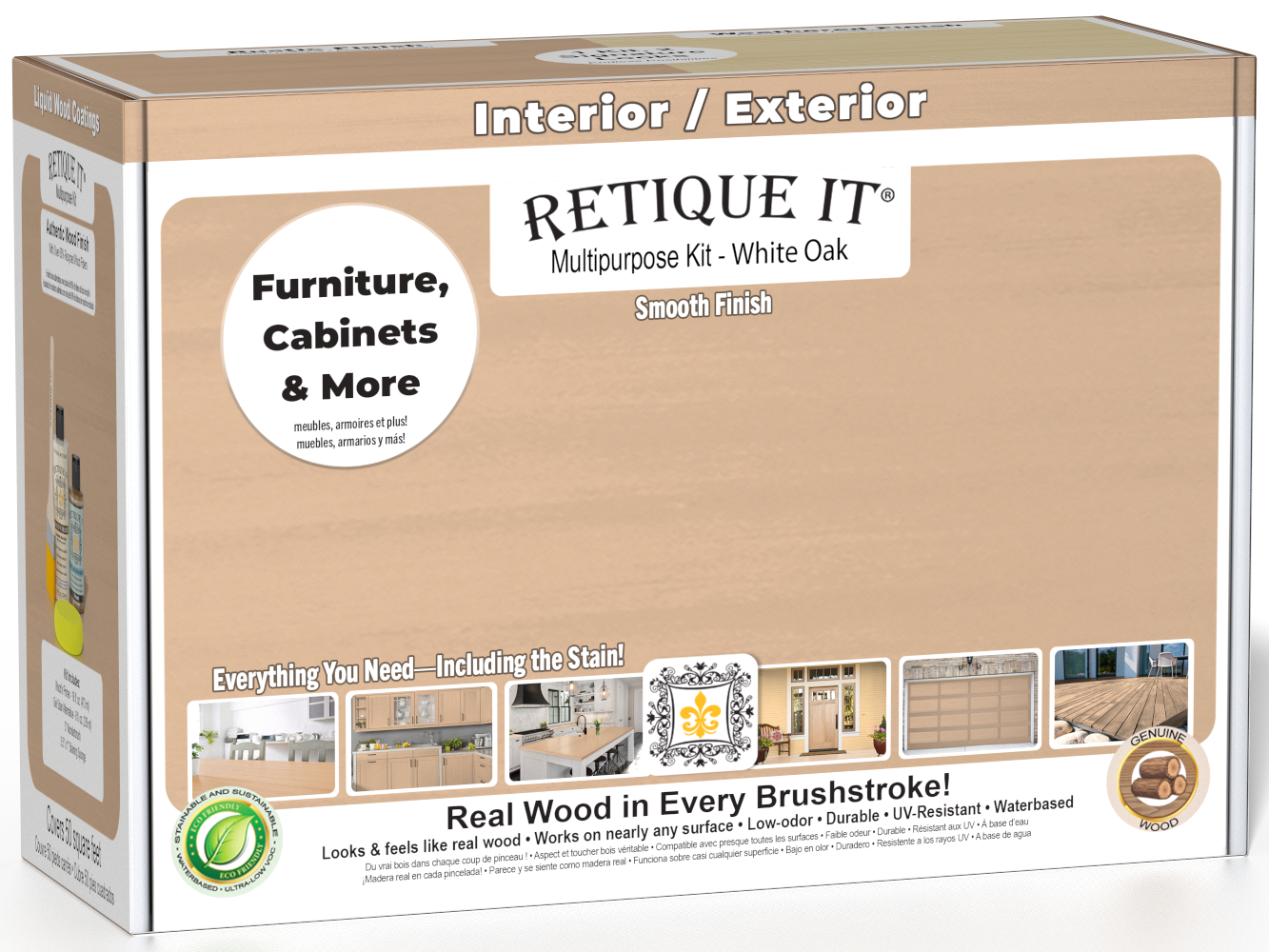 Retique It® White Oak Multi-purpose Smooth Finish Kit for interior wood projects, featuring a matte top coat in a white oak finish.
