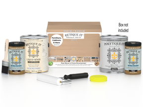 Retique It® White Oak Multi-purpose Smooth Finish Kit with 4 large exterior top coat bottles and applicator tools.