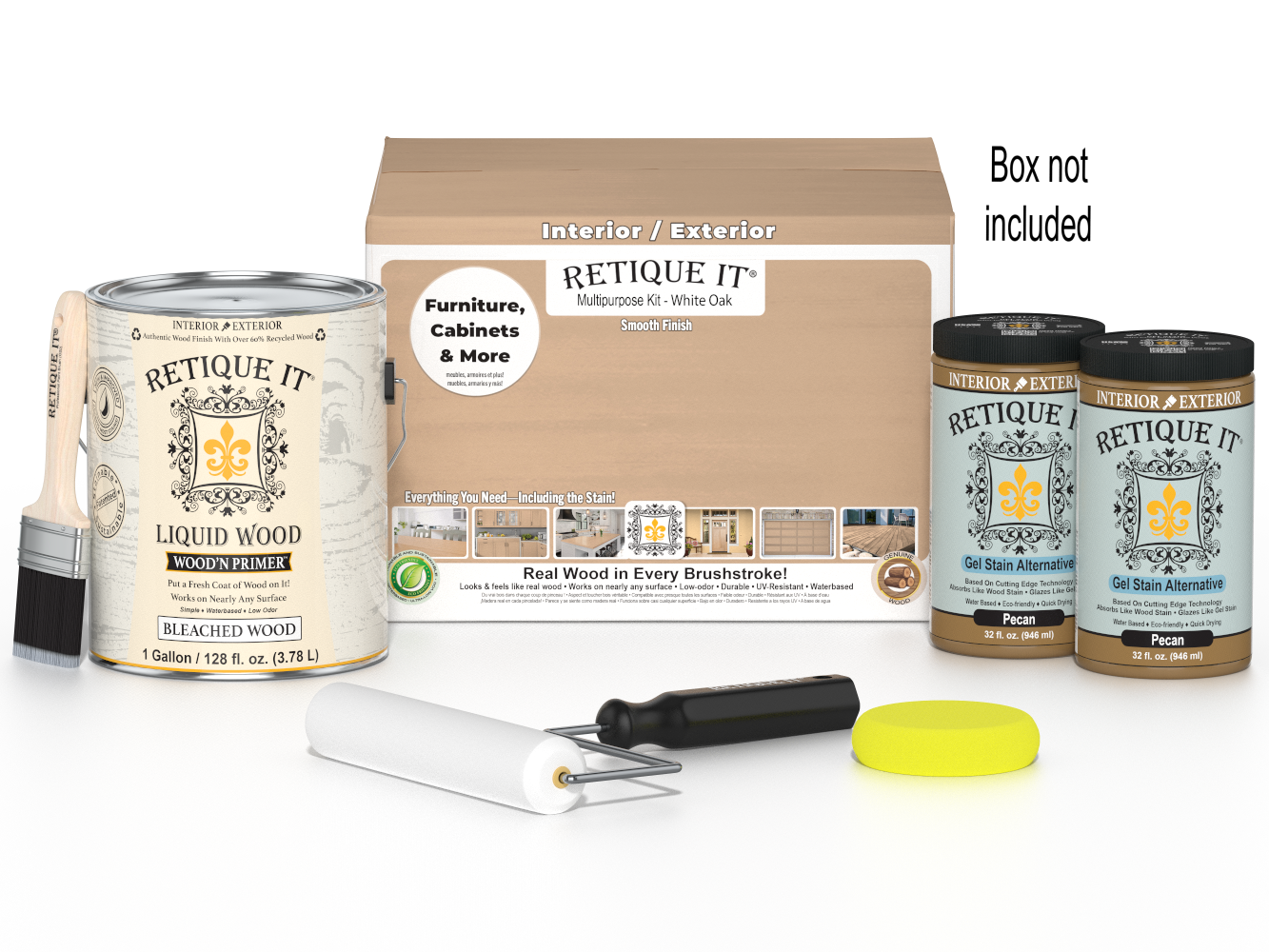Retique It® White Oak multi-purpose wood finish kit with four large containers, smooth finish, ideal for wood projects.