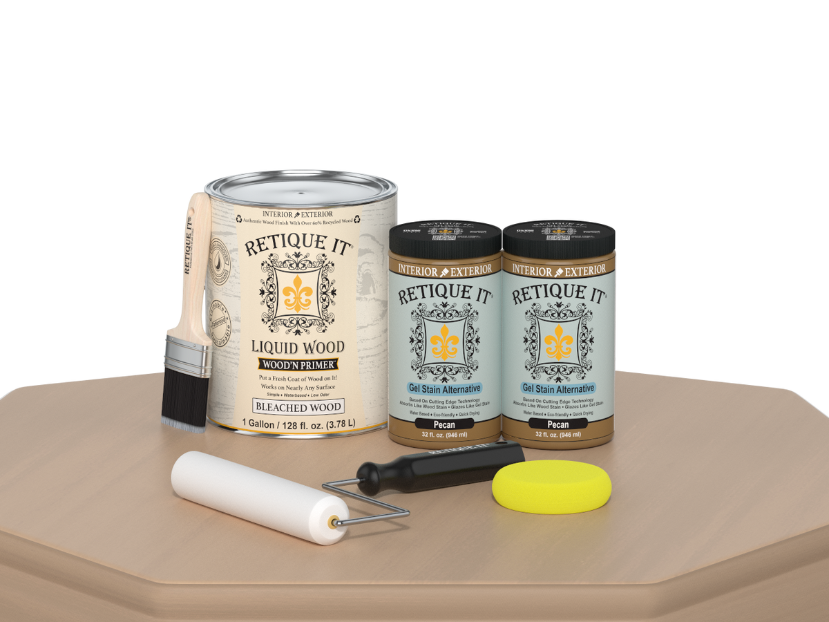 Retique It® White Oak Multi-purpose Smooth Finish Kit with four large containers, suitable for wood finishing projects.