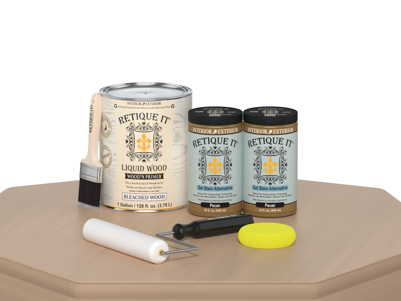 Retique It® White Oak Multi-purpose Smooth Finish Kit with four large containers, suitable for wood finishing projects.