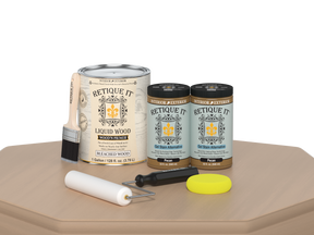 Retique It® White Oak Multi-purpose Smooth Finish Kit with four large bottles of satin interior top coat for wood furniture.