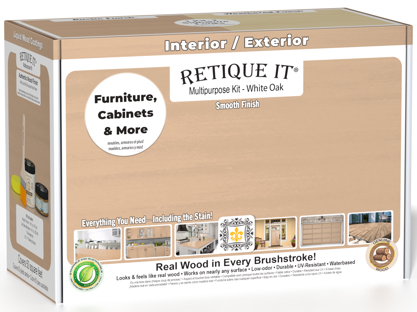 Retique It® Multi-purpose Smooth Finish Kit in White Oak, wood finishing kit with tools and products for a smooth wood finish.
