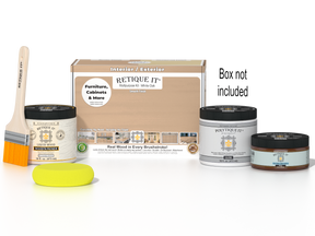 Retique It® Multi-purpose Smooth Finish Kit in White Oak for exterior top coat, includes wood finish and application tools.