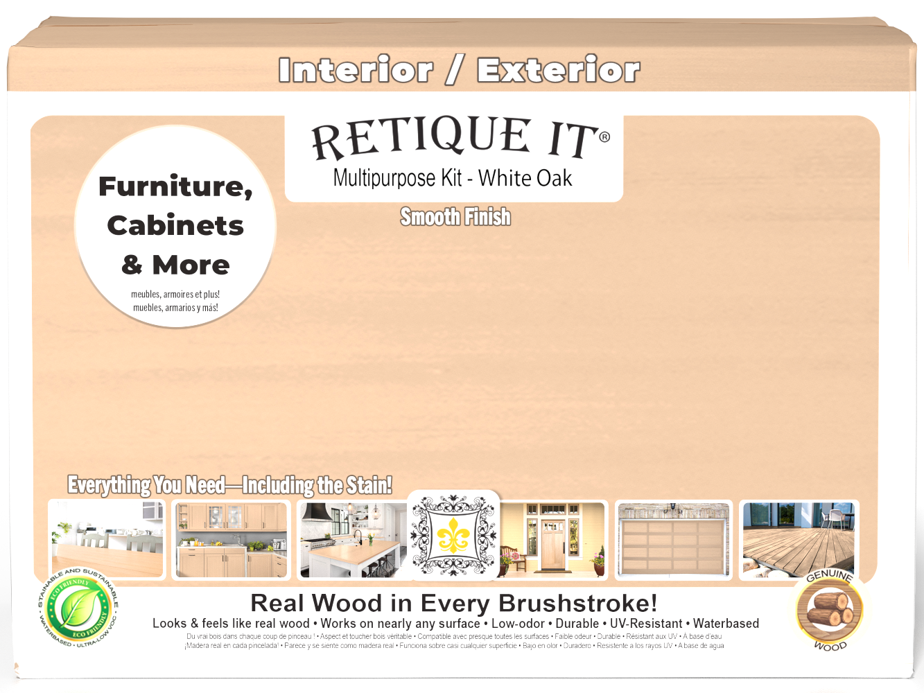Retique It® Multi-purpose Smooth Finish Kit (Large) in White Oak with exterior top coat and matte finish, shown in box front image.