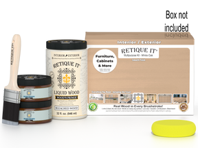 Large white oak wood finish kit by Retique It® with smooth application, designed for multi-purpose wood finishing projects.