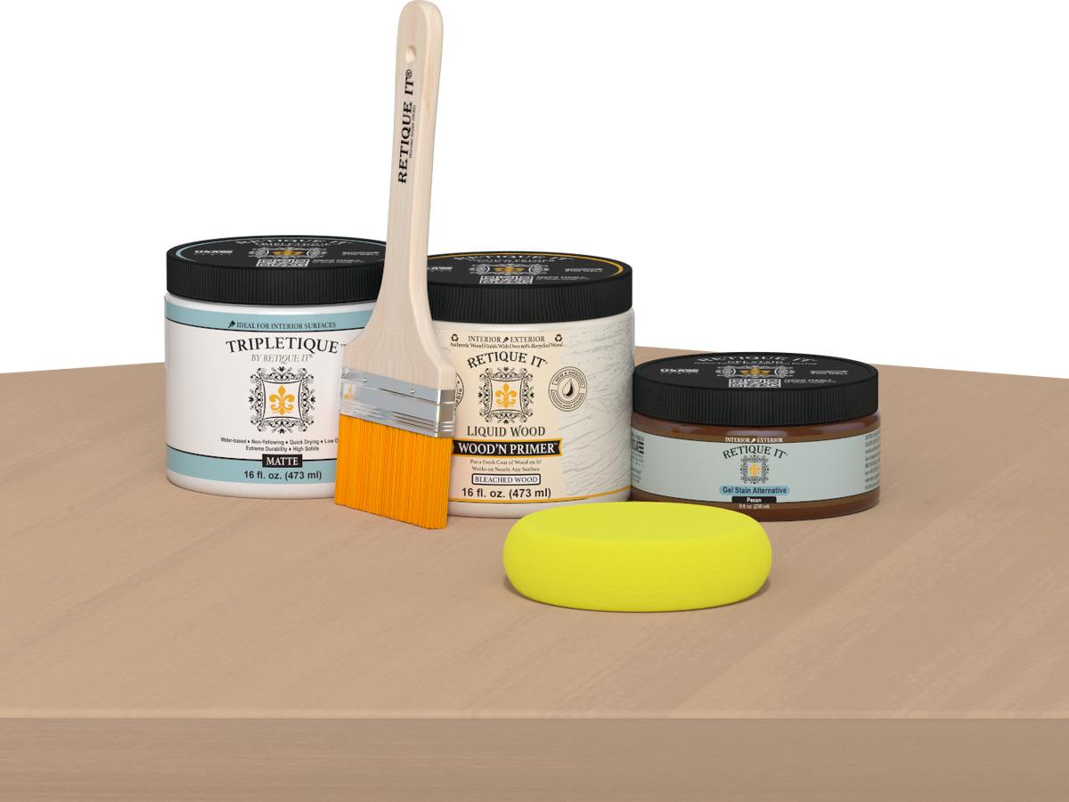 Retique It® Wood'n Finish Kit in White Oak with matte top coat, showing a smooth, natural wood finish on a wooden surface.