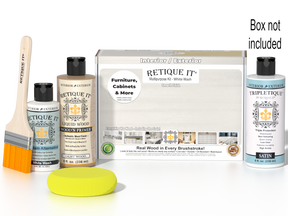 Retique It® Wood'n Finish Kits white wash interior top coat in a multi-purpose smooth finish kit with applicator and brush.