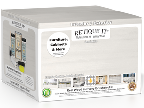 Retique It® Multi-purpose Smooth Finish Kit with four large white wash exterior top coats for wood surfaces.