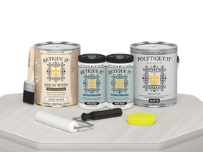 Retique It® Multi-purpose Smooth Finish Kit in white wash for exterior wood, includes four large top coat bottles in matte finish.