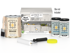 Retique It Wood'n Cabinet Kit with 48 white wash stained cabinet doors, smooth finish, ideal for kitchen or bathroom renovation.