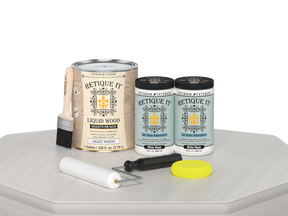 Retique It® wood finish kit with four large white wash smooth finish wood products, ideal for furniture and craft projects.
