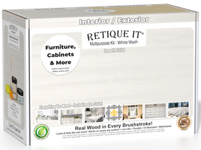 Retique It® Multi-purpose Smooth Finish Kit (Med) in White Wash, wood finishing kit with brushes and tools for DIY furniture projects.