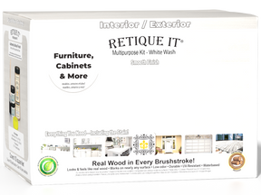 Retique It® Multi-purpose Smooth Finish Kit in White Wash for interior wood surfaces, includes large top coat in matte finish.