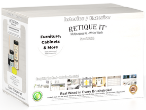 Large White Wash Multi-purpose Smooth Finish Kit for interior wood surfaces by Retique It®, includes top coat and matte finish.