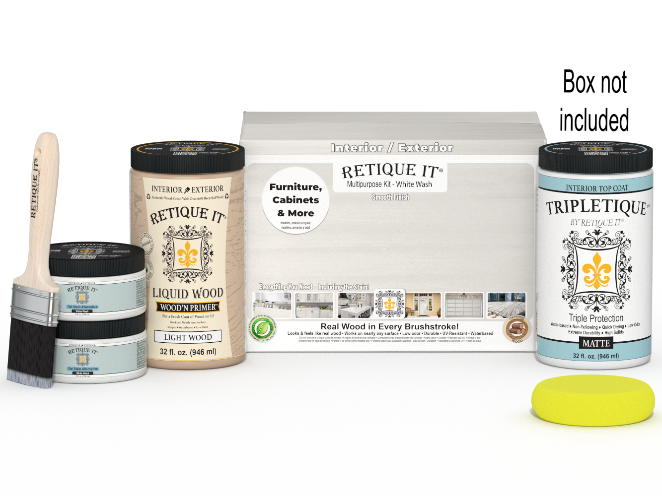 Retique It® Wood'n Cabinet Kit with 12 smooth doors in white wash stain, ideal for kitchen or bathroom cabinetry.
