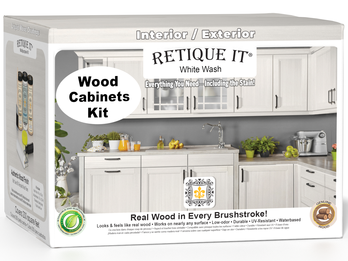 Retique It® Wood'n Cabinet Kit with 24 white wash stained doors, smooth finish, designed for cabinet renovation.